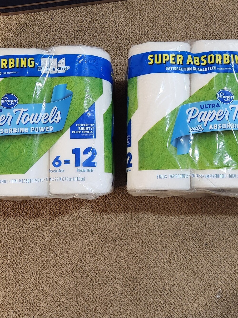 Brand New Packages of Kroger Paper Towels 6 Double Rolls=12 Regular Rolls
